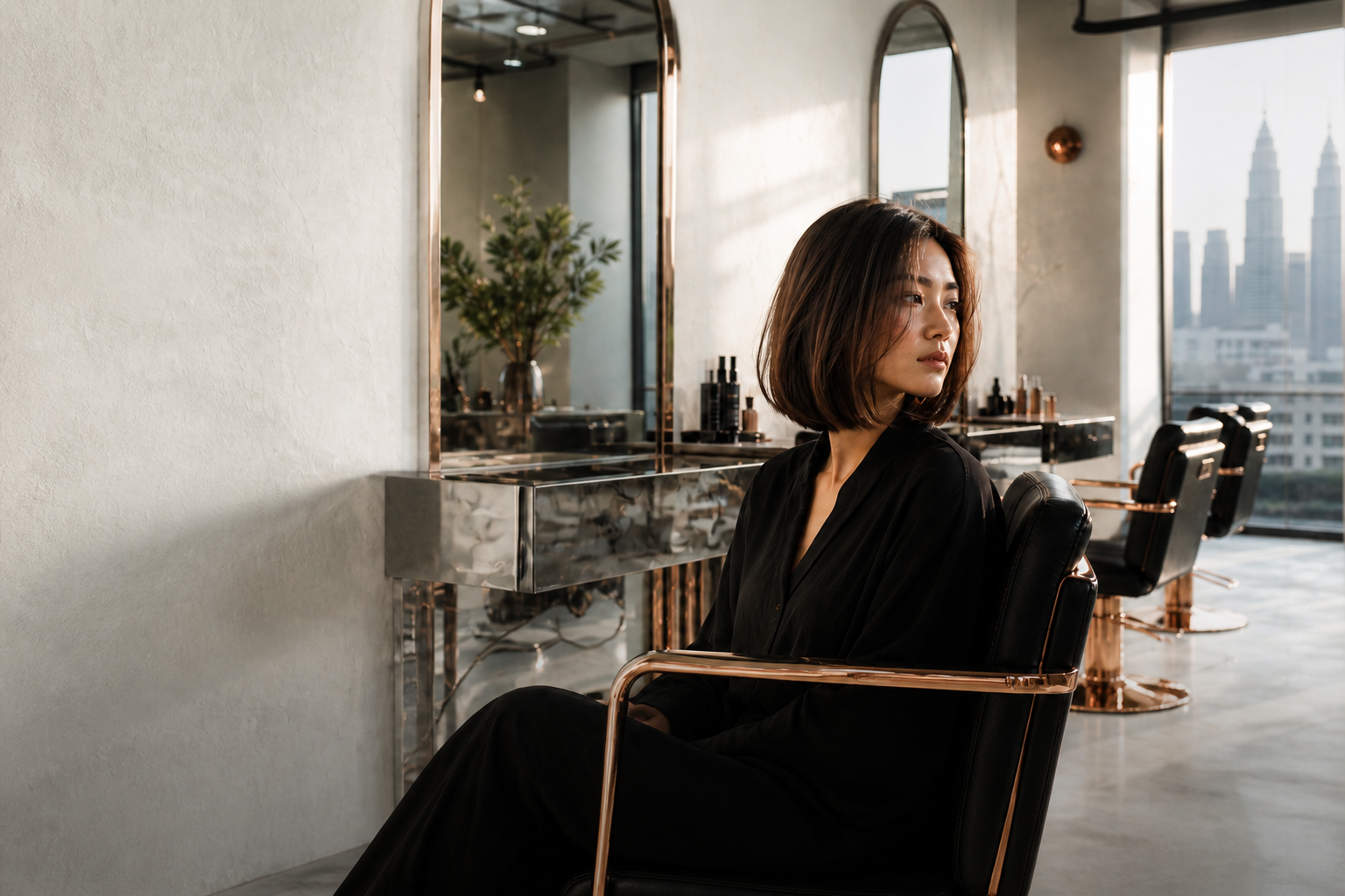 Stylist working in a bright hair studio